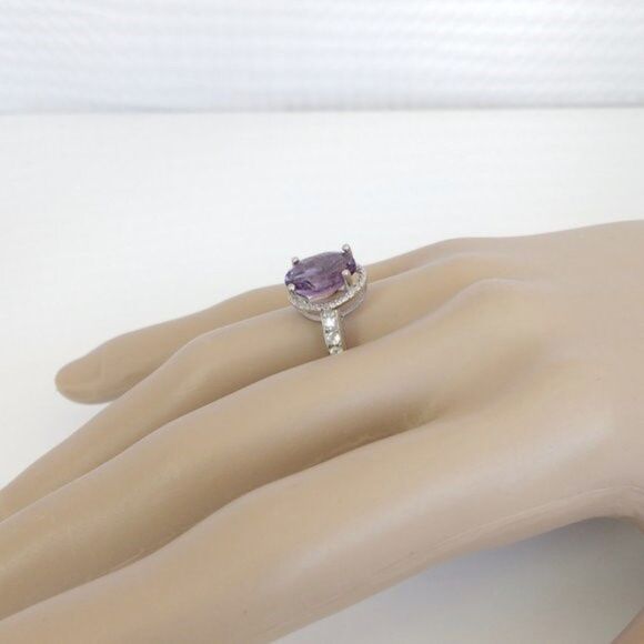 Amethyst 3 Carats Ring Sterling Silver Size 6-3/4 - Picture 6 of 8
